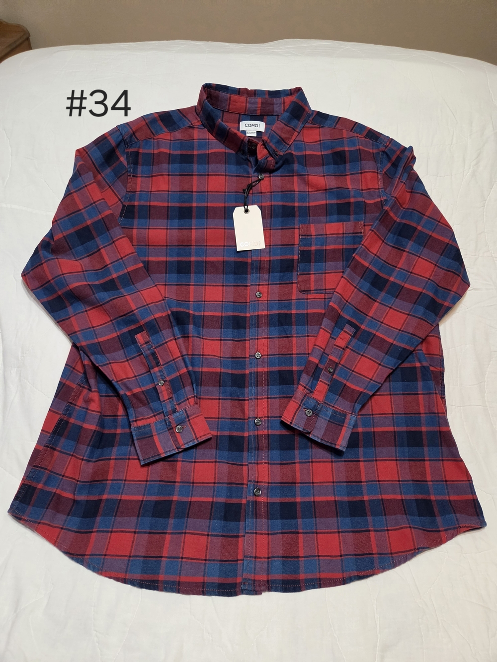 COMO Red & Navy Plaid Long-Sleeve Button-Down Shirt